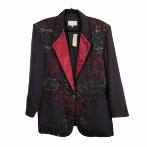 Cache | Vintage Lace Overlay Patterened Blazer Jacket Black Red NWT